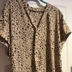 Tan with black flowers, Blouse perfect for work!
